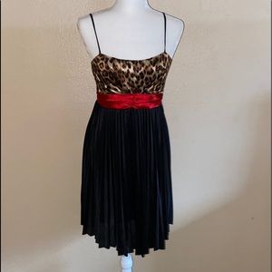 Black Red and Cheetah Print Spaghetti Strap Dress